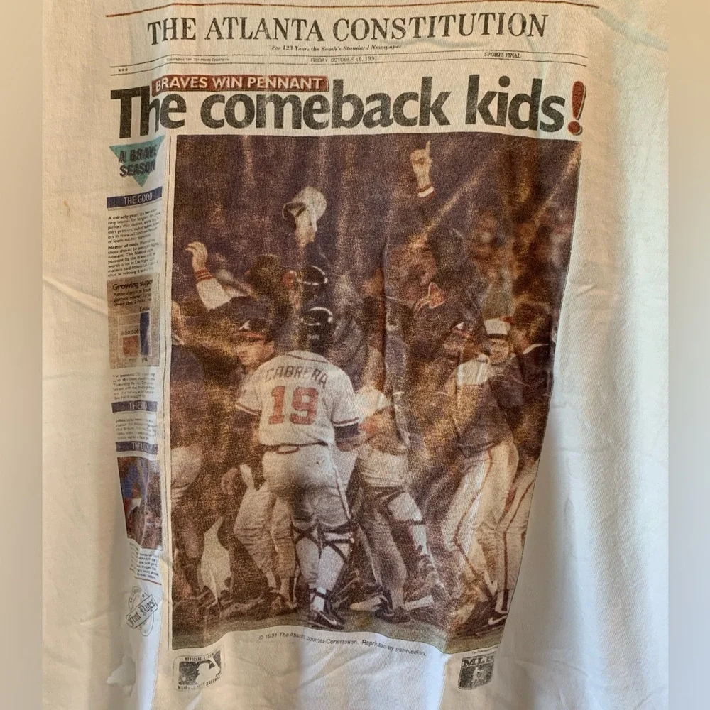Atlanta Braves Vintage Newspaper Tshirt 1991 - Picture 3 of 7
